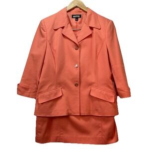 KASPER Womens Size 12 Skirt Suit 2 Piece Coral Peach 3 Button